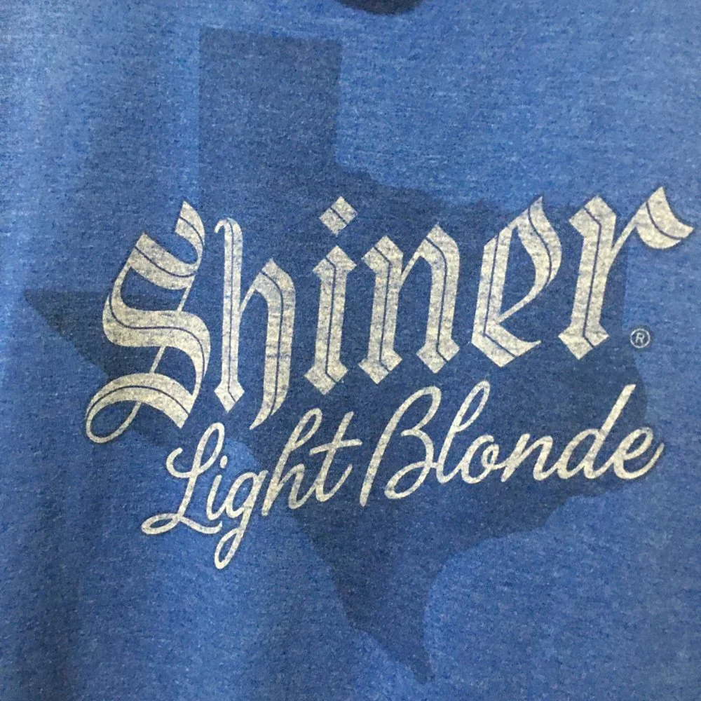 $7 or 2/$10 tshirt sale: Shiner Blonde Beer, Texas tank top, blue size small